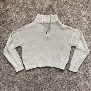 Cream sweater quarter zip cropped